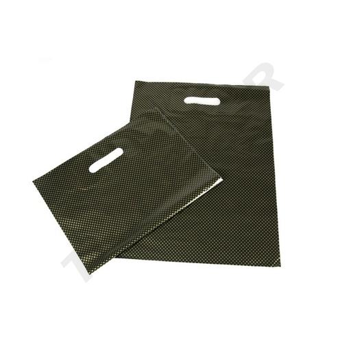 [010075] 金点印花带手柄塑料袋Bolsas de plástico asa troquelada 35X45 cm 100/paquete