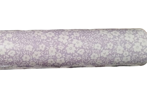 [014176R] Bobina de Papel Regalo Fondo Lila Y Flores Blancos 62 cm