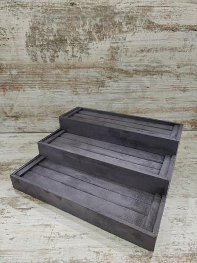 [019045] Expositor de anel em camadas de veludo cinza escuro